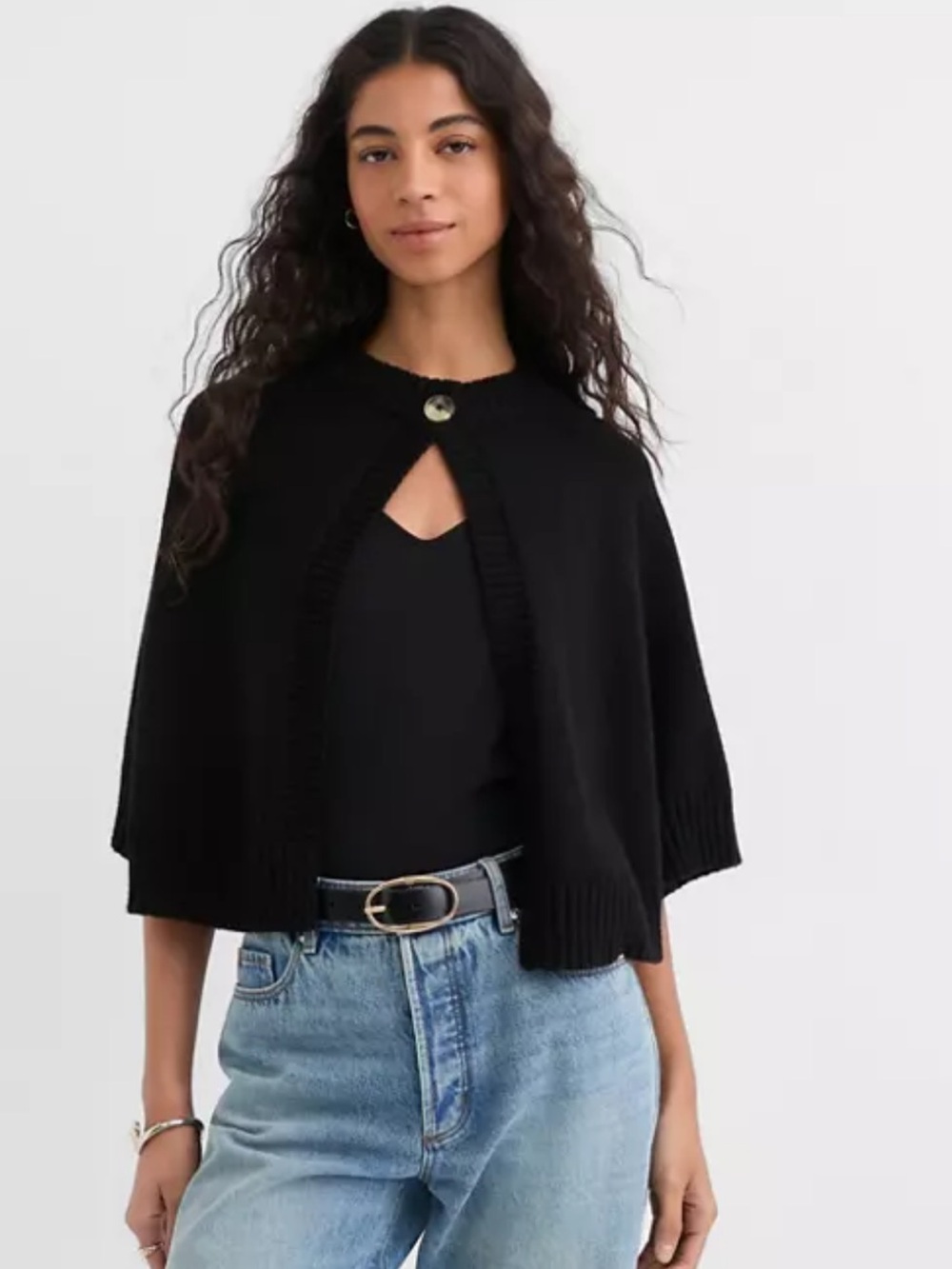 LOFT Black Short Capelet Sweater with Button